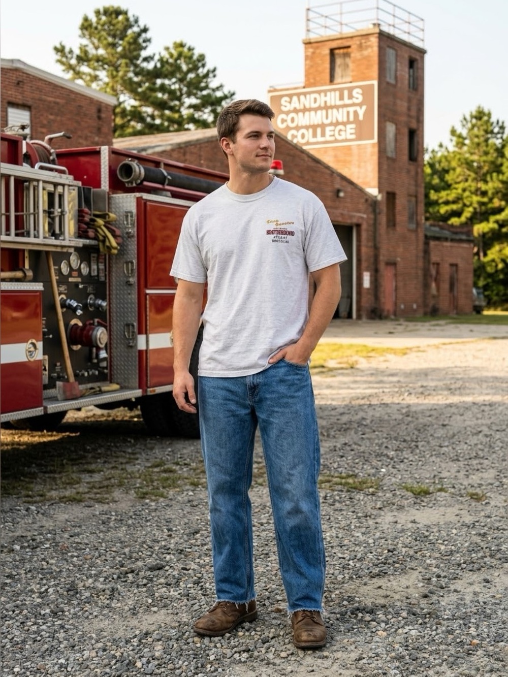Vintage 2004 Firefighter T Shirt Mens Large Gray Hanes Heavyweight Brotherhood